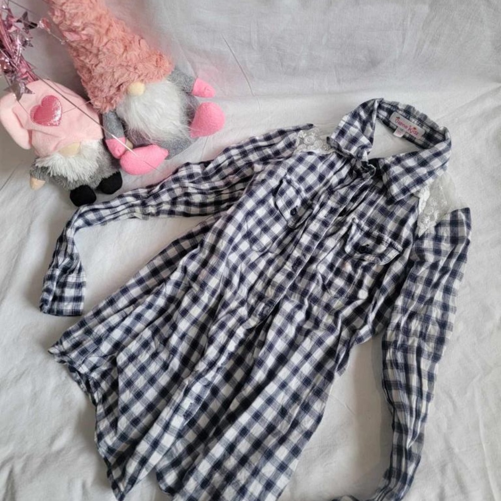 Girls Navy Blue Plaid Long Sleeve 💗